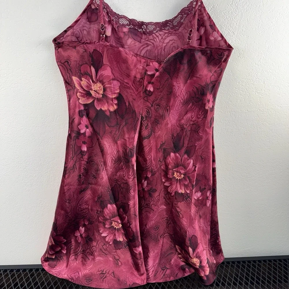 VTG Expressions Floral Satin Camisole Top Lace Trim Y2K Lingerie Pink M Slip - Picture 5 of 13